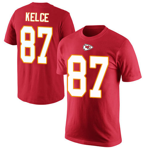 Men Kansas City Chiefs #87 Kelce Travis Red Rush Pride Name and Number T-Shirt
